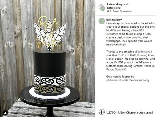 ibicci Maori Channel strip stencil on cake by Kaikai Cakery